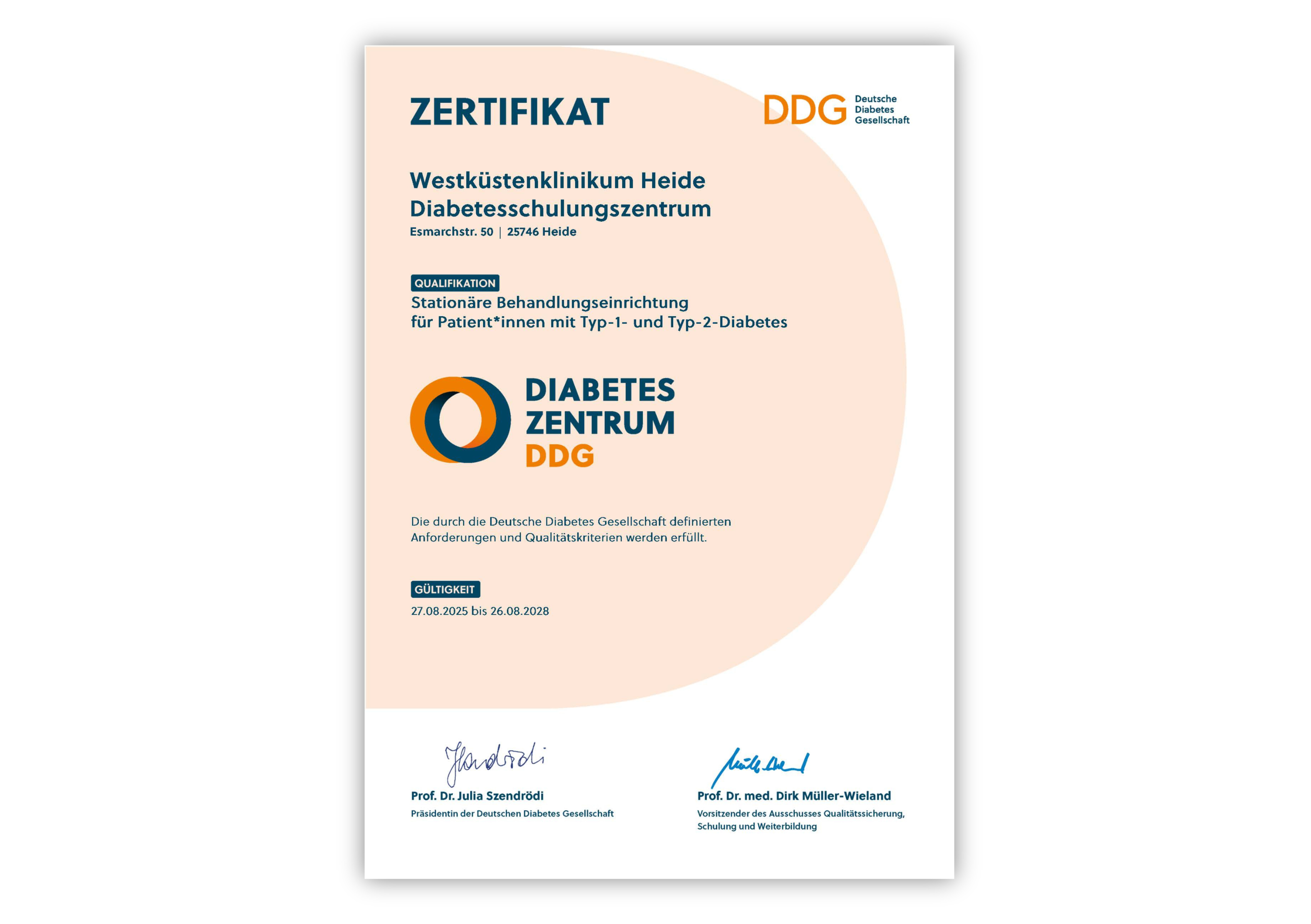 DDG Zertifikat Westküstenklinikum Heide Diabetesschulungszentrum